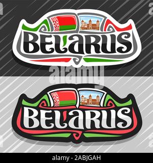 Vektor logo für Belarus Land, Kühlschrank Magnet mit Belarussischen staatlichen Flagge, original brush Schrift für Wort Belarus und nationalen weißrussischen Symbol-N Stock Vektor