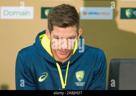 Adelaide, Australien, 28. November 2019. Australien Grille Test Kapitän Tim Paine gibt einen Medien Interview vor der zweiten Domain Tag Nacht mit einem rosa Ball, der am Freitag zwischen Australien und Pakistan an der Adelaide Oval beginnt zu testen. Australien führt 1-0 im 2 Spiel der Serie. Credit: Amer ghazzal/Alamy leben Nachrichten Stockfoto