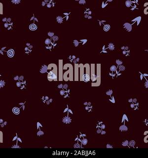 Die nahtlose Vektor Muster mit dunklen Streublümchen Blumenmuster in lila Farben Stock Vektor