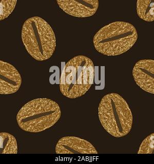 Kaffeebohnen gold nahtlose Muster. Abstrakte handbemalte goldenen Hintergrund. Stilisierte glitter Textur im Vintage Style. Stockfoto