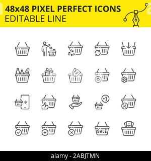 Skalierte Symbole für Warenkorb im Handel mit Markt, Mobile Shop, Zahlung, Verkauf etc. Pixel Perfect Editierbar 48 x 48. Vektor. Stock Vektor