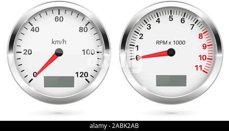 Tachometer und Drehzahlmesser. 3d-Rundinstrumenten eingestellt Stock Vektor