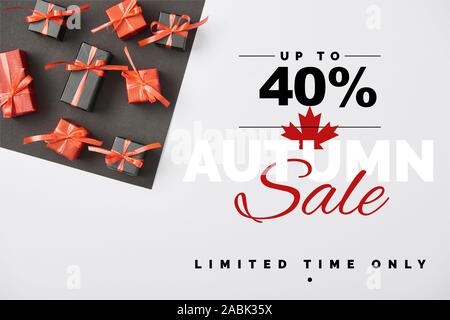 Ansicht von oben Präsentiert auf weißen und schwarzen Hintergrund mit bis zu 40 Prozent im Herbst verkauf Abbildung: Stockfoto