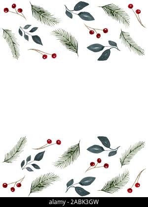 Christmas Frame Vorlage kopieren mit Platz für Text, Aquarell Tannenbaum Stockfoto