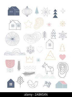 Weihnachten Illustrationen, Hand gezeichnet einfache Elemente und Symbole im skandinavischen Stil. Vector Illustration Stock Vektor