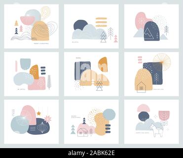 Sammlung von abstrakten Hintergrund Designs, Formen in sauberen Skandinavischen trendigen Stil. Geschichte vorlagen, winter Verkauf, Social Media fördernden Inhalt Stock Vektor