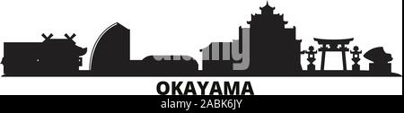 Japan, Okayama City Skyline isoliert Vector Illustration. Japan, Okayama reise Stadtbild mit Referenzmarken Stock Vektor