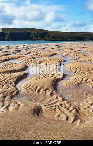 Muster in den Sand bei Ebbe, Kyle von Durness, Durness, Sutherland, Highland, Schottland Stockfoto