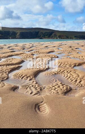 Muster in den Sand bei Ebbe, Kyle von Durness, Durness, Sutherland, Highland, Schottland Stockfoto