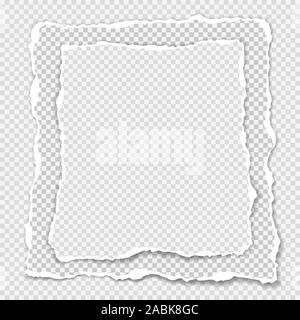 Stücke von gestapelten zerrissen, weißen und grauen realistische Papierstreifen mit weichen Schatten sind auf Karierter Hintergrund. Vector Illustration Stock Vektor