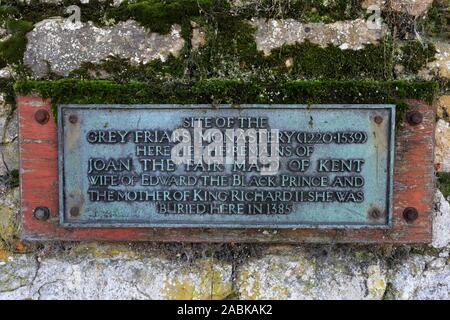 Grau Franziskaner Kloster Plakette, georgische Stadt Stamford, Lincolnshire, England, Großbritannien Stockfoto