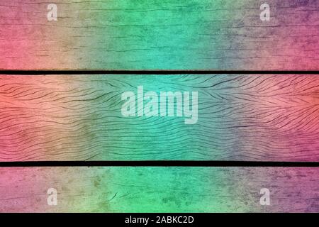 Holz Textur Planken mit Regenbogeneffekt Hintergrund, Cognac Pastelle, helle Farbverlauf auf eine harte Holz Oberfläche. Schöne Muster, Stockfoto