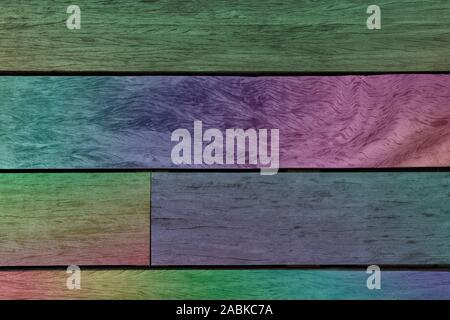 Holz Textur Planken Panels mit Regenbogeneffekt Hintergrund, schöne Muster, hell leuchtenden Farben. Rustikale Hartholz, Hintergrundbild Stockfoto