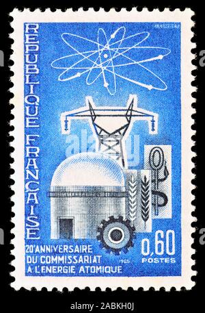 Französische Briefmarke (1965): 20. Jahrestag der Kommission für Atomenergie Stockfoto