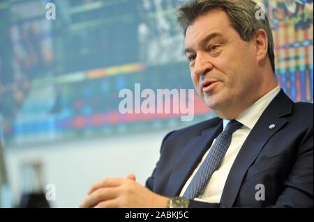 Markus Söder, Ministerpräsident des Freistaates Bayern und neu Partei der CSU gewählt, in einem Interview mit der Süddeutschen Zeitung in seinem neuen Büro an der CSU-Zentrale in München. [Automatisierte Übersetzung] Stockfoto