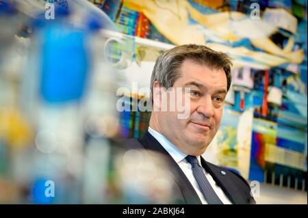 Markus Söder, Ministerpräsident des Freistaates Bayern und neu Partei der CSU gewählt, in einem Interview mit der Süddeutschen Zeitung in seinem neuen Büro an der CSU-Zentrale in München. [Automatisierte Übersetzung] Stockfoto