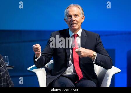 Tony Blair, ehemaliger Premierminister von Großbritannien, spricht über die britische Perspektive der Brexit auf der Münchener Sicherheitskonferenz im Audimax der Technischen Universität München (TUM). [Automatisierte Übersetzung] Stockfoto