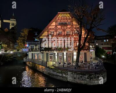 Esslingen am Neckar, Deutschland bei Nacht Stockfoto