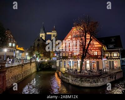 Esslingen am Neckar, Deutschland bei Nacht Stockfoto