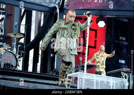 Sänger Till Lindemann von der Band Rammstein im Münchner Olympiastadion. [Automatisierte Übersetzung] Stockfoto