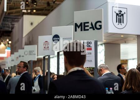 Eine Übersicht Bild zeigt den Stand der Stadt München am Dienstag, 8. Oktober 2019 auf der Expo Real auf der Messe in München (Oberbayern). [Automatisierte Übersetzung] Stockfoto