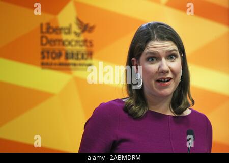 Liberaldemokraten Jo Swinson Rede auf Prinz Philip Haus in Westminster, London, während auf dem allgemeinen Wahlkampagne Trail. Stockfoto