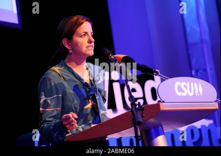 Kristina Frank, Kandidat der Oberbürgermeister und die ersten auf der Liste der Kandidaten, spricht auf der Liste der CSU der Kandidaten für die Wahlen 2020 Stadtrat in München. [Automatisierte Übersetzung] Stockfoto