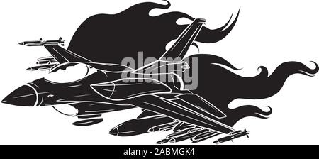 Militärische Ebene feuerte eine Rakete. Kampfjet Vector Illustration. Stock Vektor