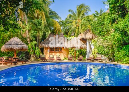 Hotelpool, Isla Holbox, Quintana Roo, Mexiko Stockfoto