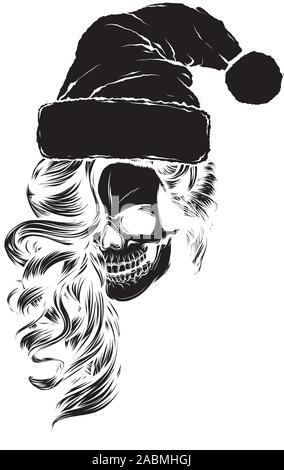 Schädel tragen Santa Claus hat Vector Illustration Stock Vektor