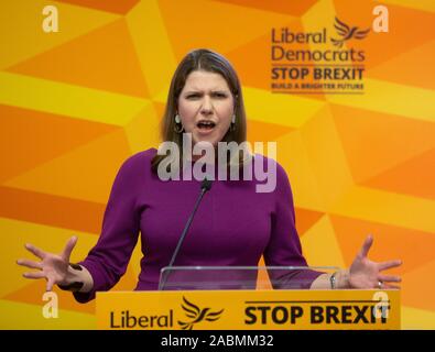 London, Großbritannien. 28 Nov, 2019. Liberaldemokraten, Jo Swinson, macht eine Rede in Central London darlegt, warum sie denkt, Boris Johnson ist ungeeignet Premierminister zu werden. Credit: Tommy London/Alamy leben Nachrichten Stockfoto