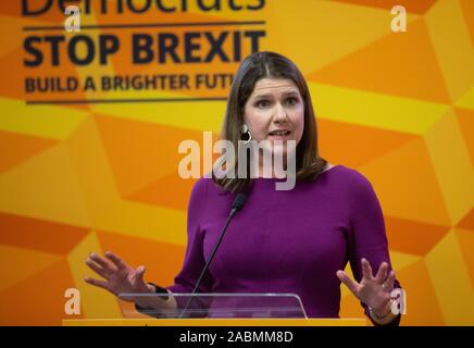 London, Großbritannien. 28 Nov, 2019. Liberaldemokraten, Jo Swinson, macht eine Rede in Central London darlegt, warum sie denkt, Boris Johnson ist ungeeignet Premierminister zu werden. Credit: Tommy London/Alamy leben Nachrichten Stockfoto