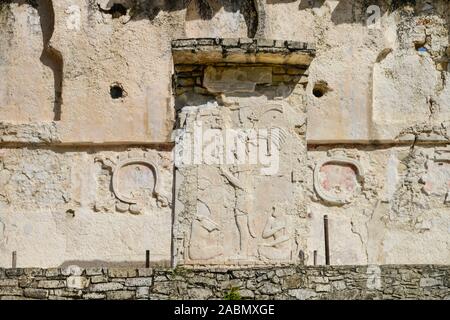 Steinrelief, Palast (El Palacio), Mayaruinen, Palenque, Chiapas, Mexiko Stockfoto