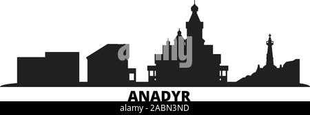 Russland, Anadyr Skyline der Stadt isoliert Vector Illustration. Russland, Anadyr reisen Stadtbild mit Referenzmarken Stock Vektor