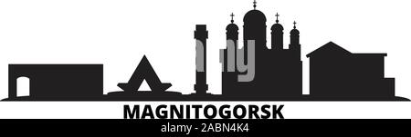 Russland, Magnitogorsk Skyline der Stadt isoliert Vector Illustration. Russland, Magnitogorsk Reise schwarz Stadtbild Stock Vektor