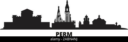 Russland, Perm Skyline der Stadt isoliert Vector Illustration. Russland, Perm Reisen schwarz Stadtbild Stock Vektor