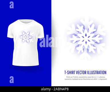 Mockup Vorlage für die Kleidung. Winter surround Schneeflocke T-Shirt drucken. Stock Vektor