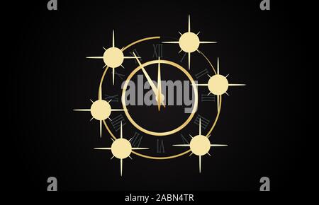 Golden Classic Uhr mit römischen Kurzwahl auf schwarzen Hintergrund. Vector Illustration Stock Vektor