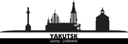 Russland, Jakutsk Skyline der Stadt isoliert Vector Illustration. Russland, Jakutsk Travel schwarz Stadtbild Stock Vektor