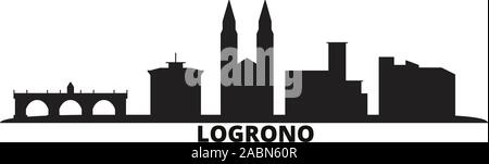 Spanien, Logroño City Skyline isoliert Vector Illustration. Spanien, Logrono Travel schwarz Stadtbild Stock Vektor