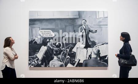 London, Großbritannien. 28. November 2019. Mitarbeiter anzeigen" Die dramatische Bedeutung dieser Arbeit (panufnik)", 2019, von Marcin Maciejowski. Erster Blick von "Private View" durch polnische Künstler Marcin Maciejowski in der Galerie Thaddeus Ropac in Mayfair. Erste des Künstlers Londoner Ausstellung bietet neue großflächige Gemälde und graphische Arbeiten auf Papier zusammenführen Comiczeichner und alte Traditionen. Die Ausstellung läuft vom 28. November bis 25. Januar 2020. Credit: Stephen Chung/Alamy leben Nachrichten Stockfoto