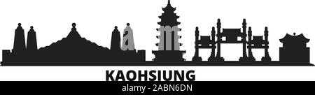 Taiwan Kaohsiung City Skyline isoliert Vector Illustration. Taiwan Kaohsiung Travel schwarz Stadtbild Stock Vektor