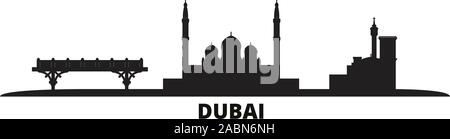 Vereinigte Arabische Emirate, Dubai Skyline der Stadt isoliert Vector Illustration. Vereinigte Arabische Emirate, Dubai Reisen schwarz Stadtbild Stock Vektor