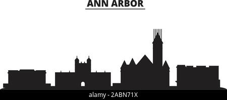 United States, Ann Arbor Skyline der Stadt isoliert Vector Illustration. United States, Ann Arbor Travel schwarz Stadtbild Stock Vektor