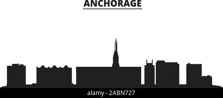 United States, Anchorage City Skyline der Stadt isoliert Vector Illustration. United States, Anchorage Stadt reisen schwarz Stadtbild Stock Vektor