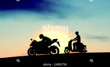 Motorrad Silhouette bei Sonnenuntergang Stockfoto