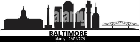 Usa, Baltimore City Skyline isoliert Vector Illustration. United States, Baltimore Travel schwarz Stadtbild Stock Vektor