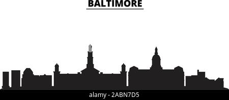 Usa, Baltimore City Skyline der Stadt isoliert Vector Illustration. Usa, Baltimore City Travel schwarz Stadtbild Stock Vektor