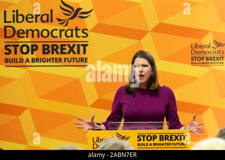 Westminster, London, Großbritannien. 28 Nov, 2019. Führer der Liberaldemokraten, Jo Swinson spricht auf einer Veranstaltung in Westminster, das die Gründe, warum Boris Johnson nicht fit ist der nächste Ministerpräsident zu werden. Die Briten gehen zu den Abstimmungen am 12. Dezember in einer allgemeinen Wahl. Credit: Dinendra Haria/Alamy leben Nachrichten Stockfoto