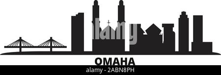 United States, Omaha Skyline der Stadt isoliert Vector Illustration. United States, Omaha Reisen schwarz Stadtbild Stock Vektor